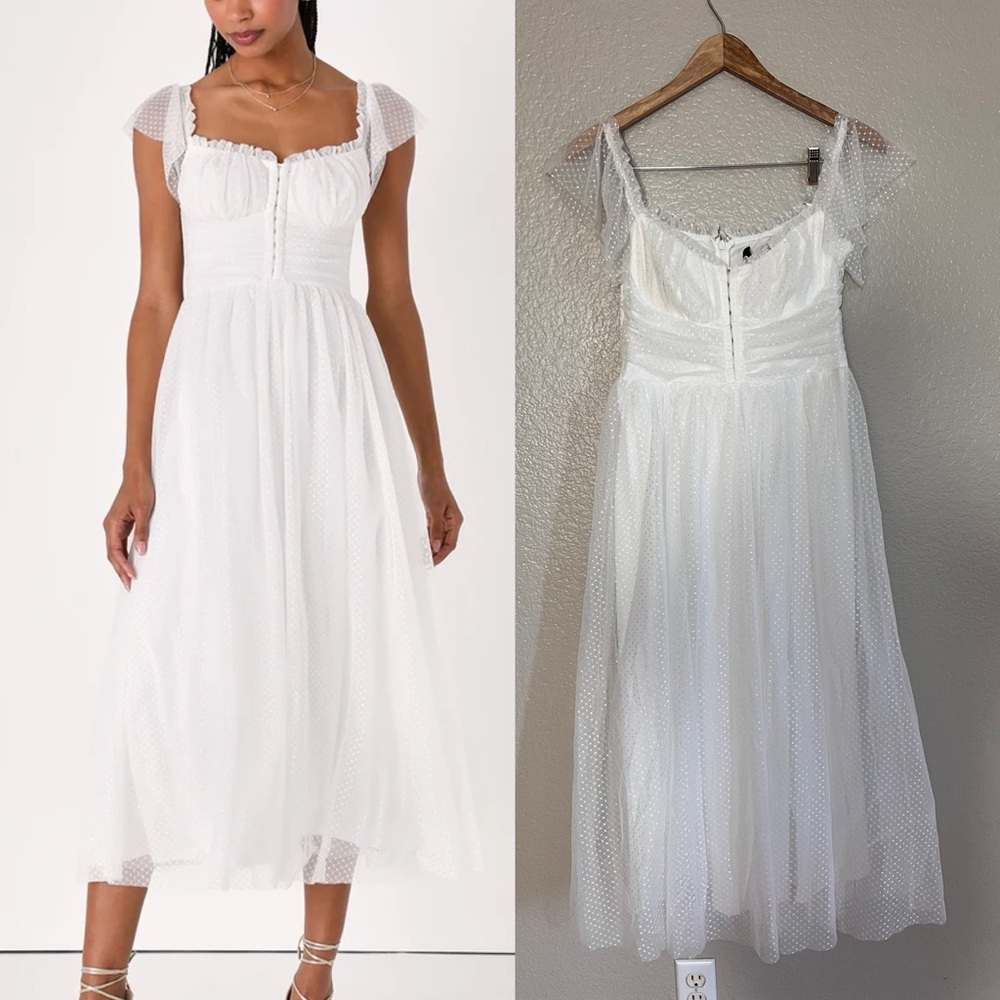 NWOT Regal Radiance White Tulle Bustier Midi Dress